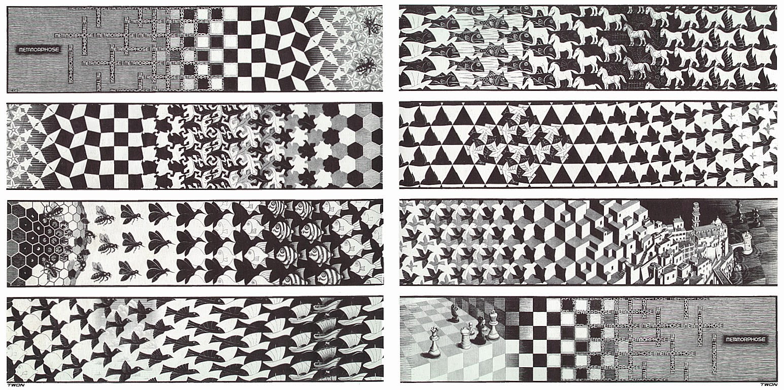 Metamorphose drawing by M. C. Escher. Image from https://escher.ntr.nl/en/